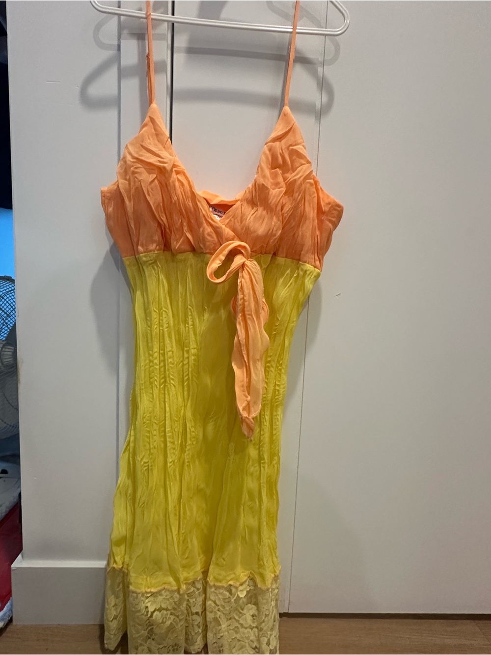 La Vie En Rose Peach and Yellow Two-Tone Satin Slip Dress